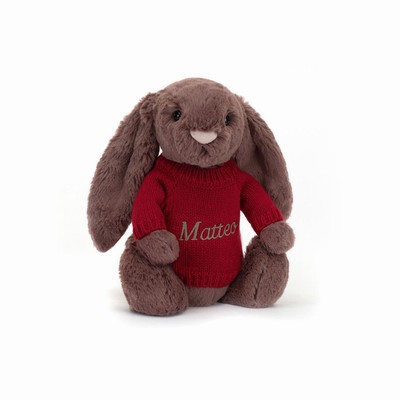 Jellycat Bashful Fudge Bunny with Red Jumper USA | 65174XZLE